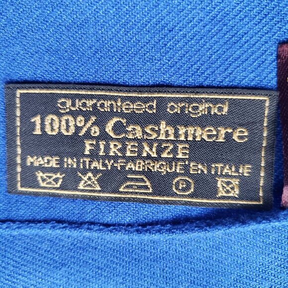 100% Cashmere Fringed Pashmina Firenze Italy Royal Blue Scarf Shawl Wrap - Picture 10 of 10